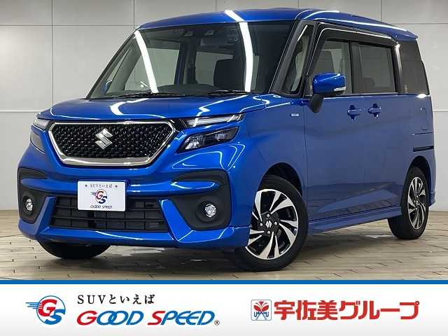 スズキソリオバンディットハイブリッドMV 全周囲カメラ/シートヒーター/AppleCarPlay/レーダークルーズコントロール/衝突軽減ブレーキ/ヘッドアップディスプレイ/ナビTV/ハイビームアシスト/スリムサーキュレーター/電動スライドドア 外観