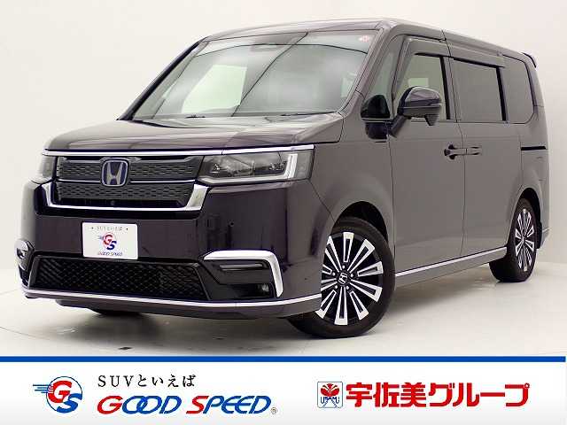 ホンダステップワゴンｅ：ＨＥＶスパーダ　プレミアムライン　本土仕入れ／全周囲モニター／ブラインドスポットモニター／コーナーセンサー／追従式クルーズコントロール／レーンキープ／ＡｐｐｌｅＣａｒｐｌａｙ／電動リアゲート／両側電動スライドドア／純正アルミホイール